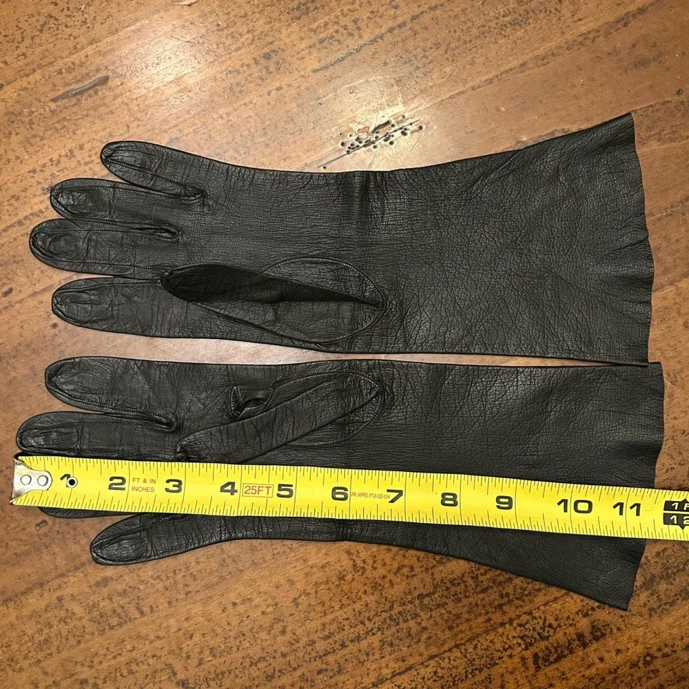 Womens Vintage Black Leather Dress Gloves Made in France for Lazarus 1960's